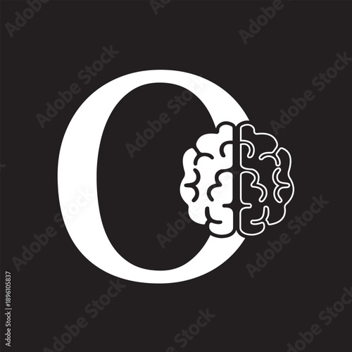 Initial Brain Logo combine with letter O vector template