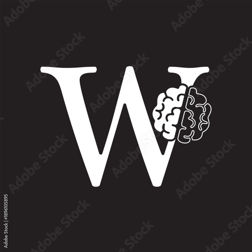 Initial Brain Logo combine with letter W vector template