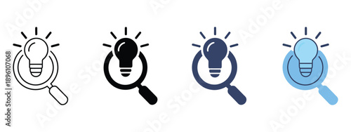 Finding icon set, multiple style collection representing search, discovery, exploration, investigation, research, navigation, locating items