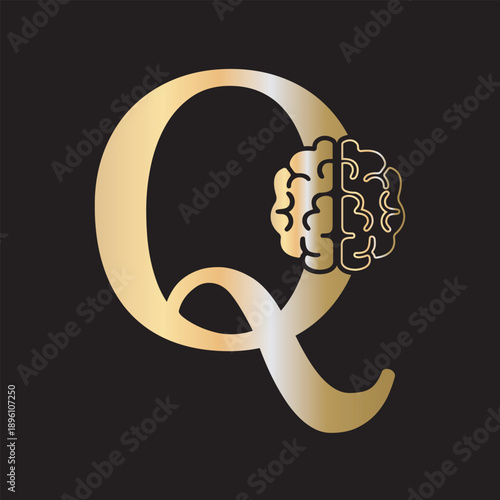 Initial Brain Logo combine with letter Q vector template