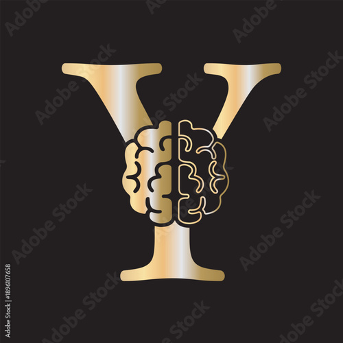Initial Brain Logo combine with letter Y vector template