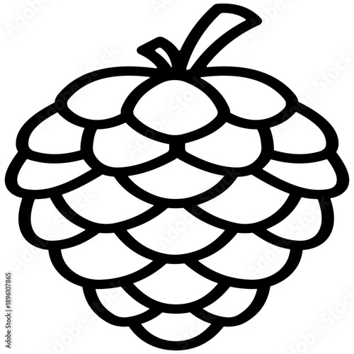 Simple Black and White Line Art Illustration of a Hop Cone