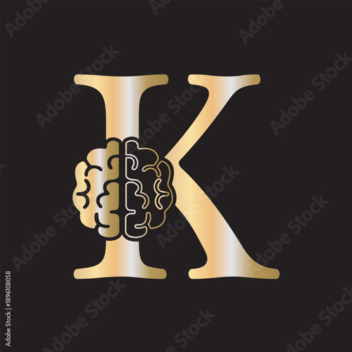 Initial Brain Logo combine with letter K vector template