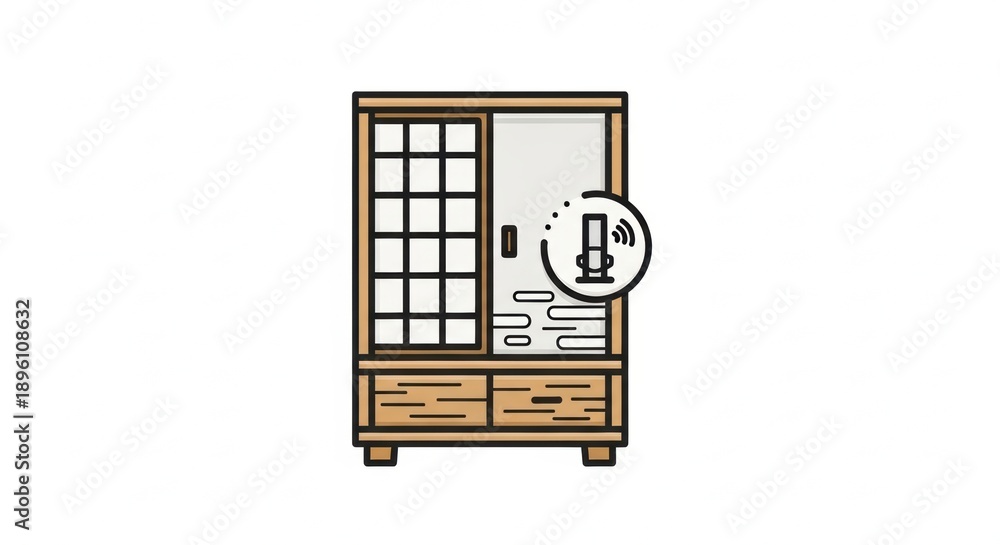 Fototapeta premium Traditional Japanese Shoji Cabinet with Smart Home Icon