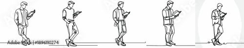 line art of a man standing reading a book