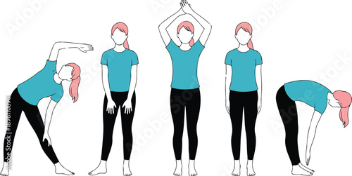 Morning Stretching Exercises Vector Set  People Warming Up and Stretching