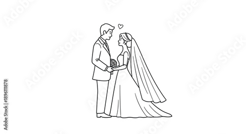 Bride and groom standing together with heart