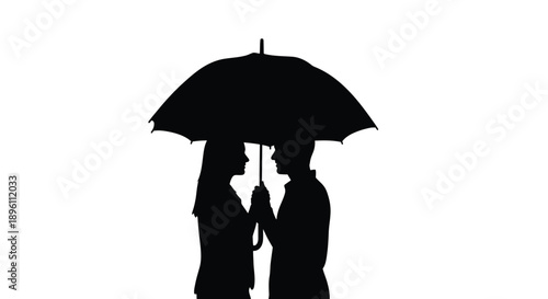 Couple standing together under umbrella in rainy day