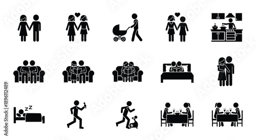 Family life cycle icons representing various stages