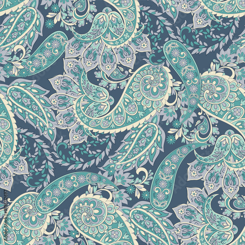 Seamless pattern based on traditional Asian elements Paisley. Traditional colorful seamless paisley vector pattern. Pattern for textile design or fabrics. Fashionable delicate design