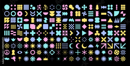 Collection of abstract geometry shapes. Trendy forms of brutalism. Fashionable retro futuristic objects. Vector set