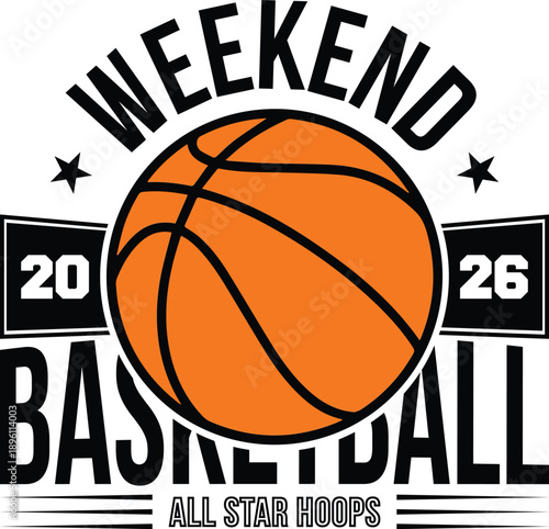 All Star Hoops 2026 Basketball Weekend Graphic with Ball and Stars