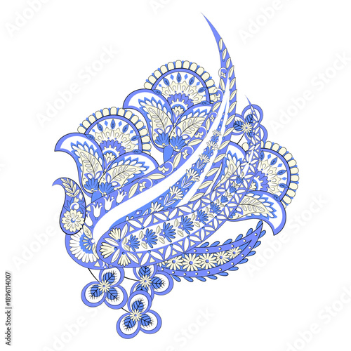 Paisley vector isolated pattern. Damask floral illustration in batik style