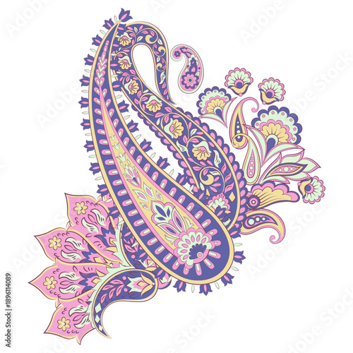Paisley vector pattern. Isolated Fantastic flower, leaves