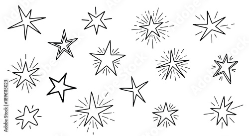 Hand drawn doodle stars collection with sparkle effect.