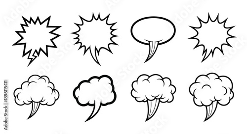 Comic book speech bubbles and thought clouds set.