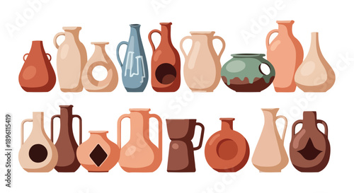 Collection of various handcrafted ceramic vases and pottery on display.