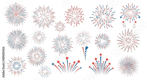 Vibrant collection of diverse fireworks explosions and bursts in various shapes and colors.