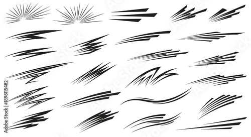 Dynamic speed lines and motion blur elements for graphic design.