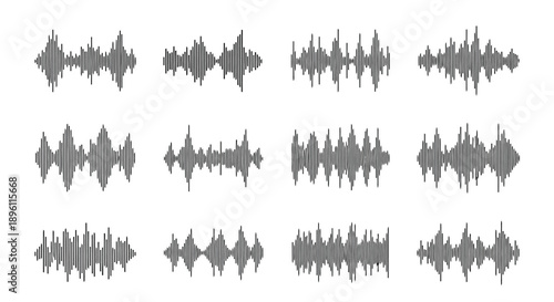 Set of twelve distinct sound wave patterns representing audio frequencies.