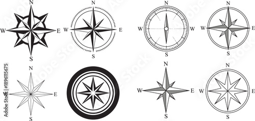 Collection of elegant compass rose designs for navigation and cartography