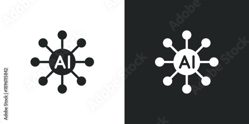 Artificial intelligence network icon representing machine learning neural connectivity and digital data processing technology. Solid vector symbol illustration