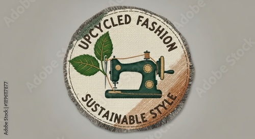 Upcycled Fashion Sustainable Style Logo with Sewing Machine and Leaves