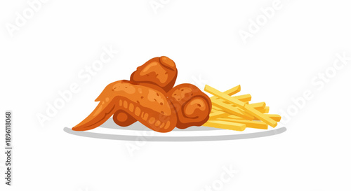 Delicious fried chicken wings with crispy golden fries served on a plate