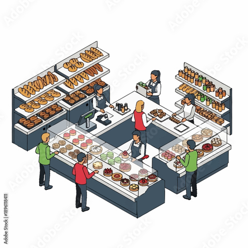 Bakery Shop Customers and Staff Illustration.