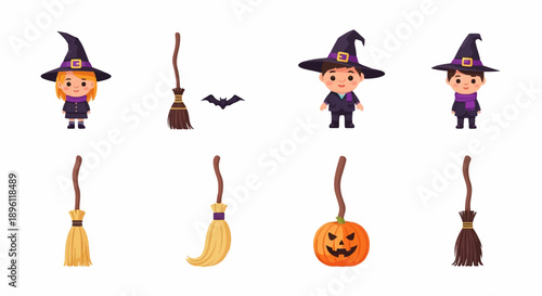 Cute cartoon Halloween characters and items