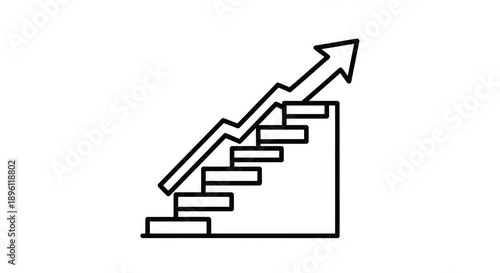 Upward trend graph on stairs icon, representing business growth and success