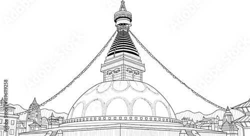 Cultural Event, Stupa Architecture, Boudhanath, Illustration, Urban Environment, Wide Viewpoint, Heritage Concept