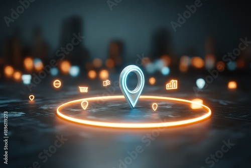 Wallpaper Mural Bright Location Marker Surrounded by Icons in Dark Cityscape Torontodigital.ca