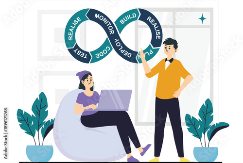 Flat DevOps Lifecycle Illustrations for Software Development and Engineering