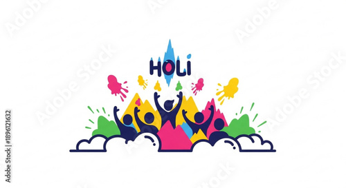 Vibrant holi celebration with colorful people and explosive paint