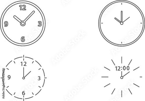 Set of four minimalist outline clock and timer icons on a white background