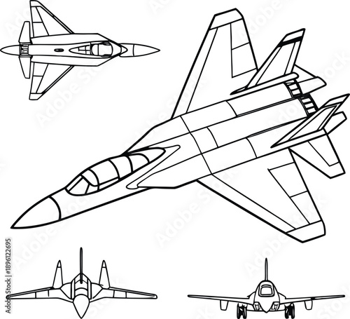 Sukhoi Su-57 Fifth Generation Stealth Fighter Jet Vector Illustration	
