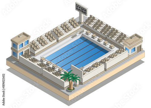 Swimming pool. Isometric. Isolated on white background. Vector illustration.