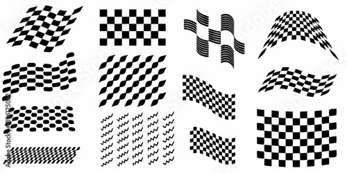 Collection of black and white checkered patterns in various arrangements