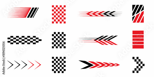 Abstract speed lines and checkered patterns in red and black