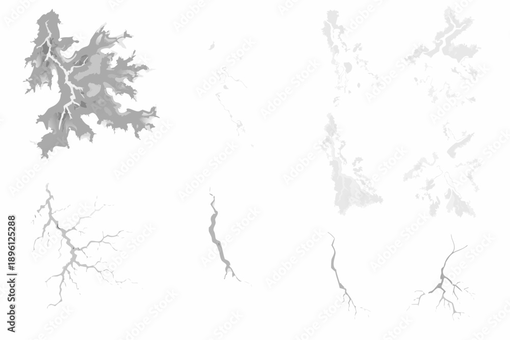 Naklejka premium Abstract grayscale shapes resembling lightning or fractured landmasses