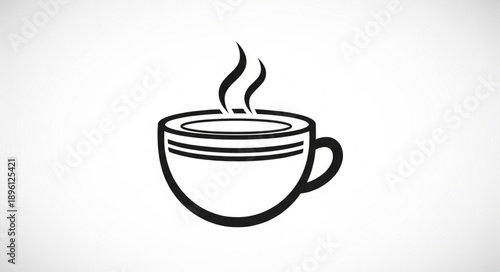 Simple line drawing of a steaming coffee cup.
