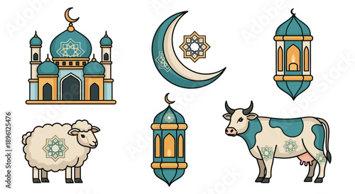 Eid Mubarak Islamic Symbols.