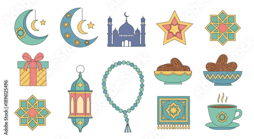 Eid Mubarak Muslim Symbols.
