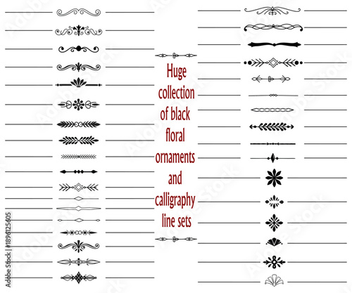 Minimalist book page breaks and typography ornaments, elegant flourish borders and decorative rule lines for layout designs.