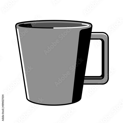 Minimalist Gray Mug Vector Illustration with Bold Outlined Style