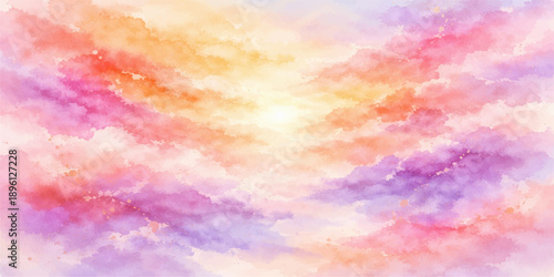 Abstract watercolor background of a beautiful colorful sunset with pastel pink and orange clouds in a bright blue sky featuring soft bokeh texture and sunlight

Would you like me to generate a few mor