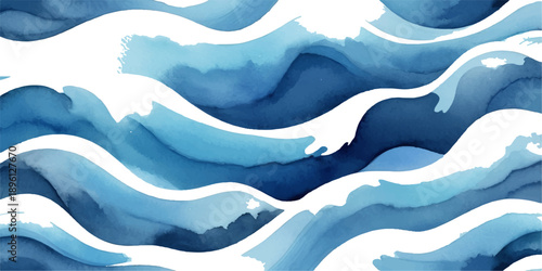 Abstract blue wave background illustration featuring a vector design of ocean water and snowy winter mountains under a cold sky for a nature landscape wallpaper