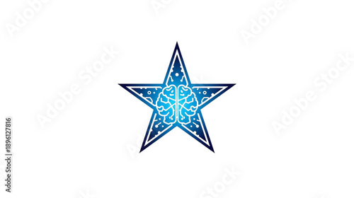 Abstract Blue Star with Brain and Circuit Board Design Symbolizing Intelligence and Technology