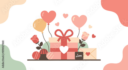 Valentine's Day gift box with hearts and flowers.